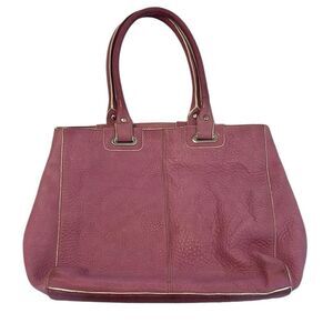 Levenger leather handbag satchel lavender with white piping clean inside EUC